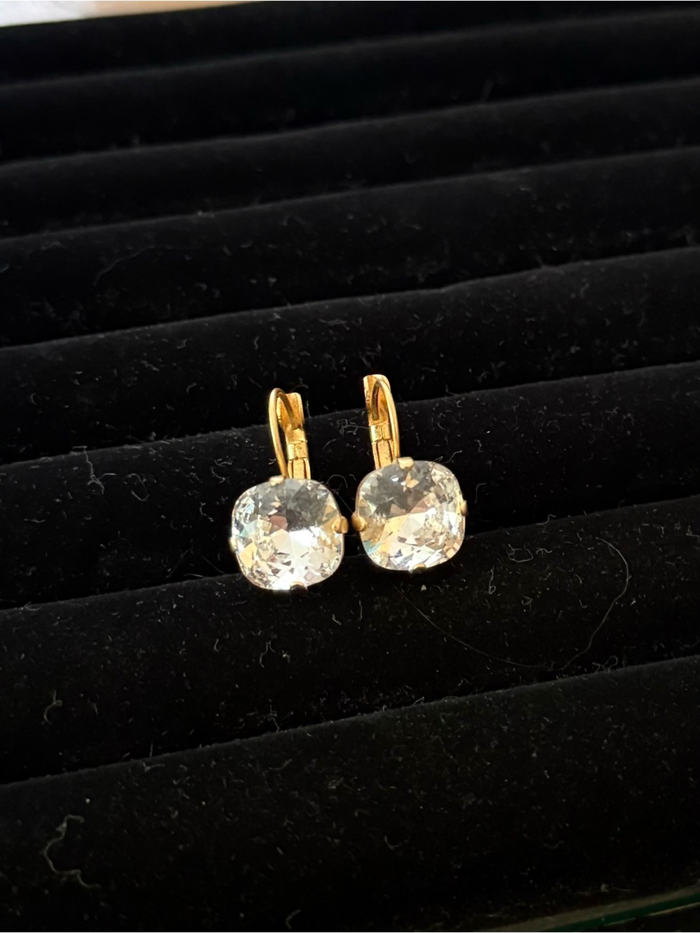 Gold Drop Earrings with Clear Crystal Stones